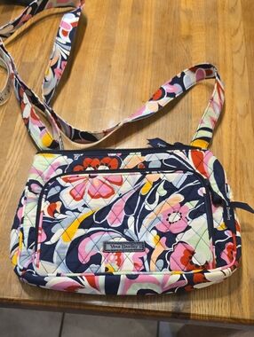 Vera Bradley Quilted Floral Crossbody — Navy with Pink, Yellow & Orange Accents